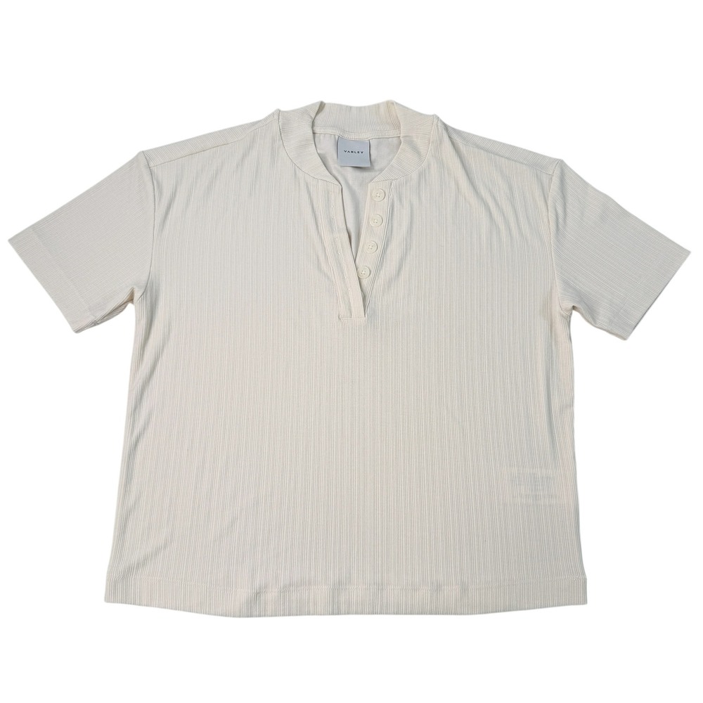 Varley Kasey Mock Placket Rib Tee Ivory Cream Short Sleeve Top Small Henley